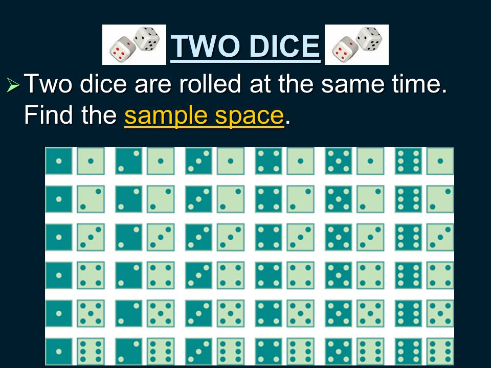TWO DICE  Two dice are rolled at the same time. Find the sample space.