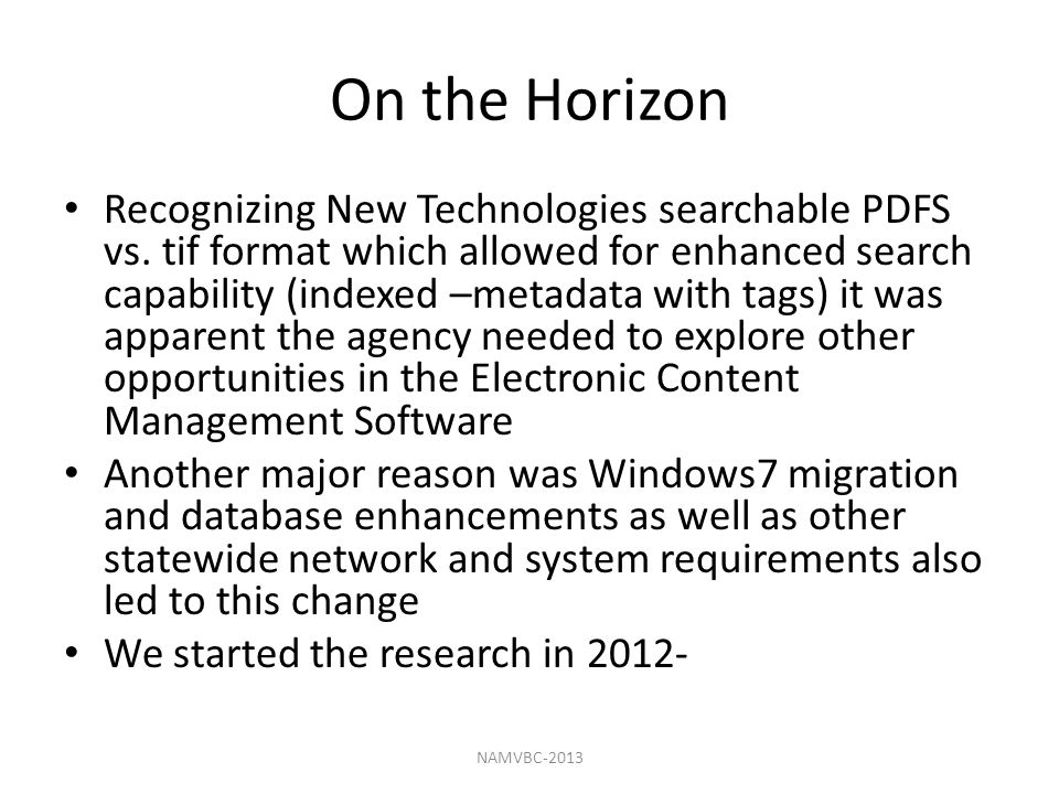 On the Horizon Recognizing New Technologies searchable PDFS vs.