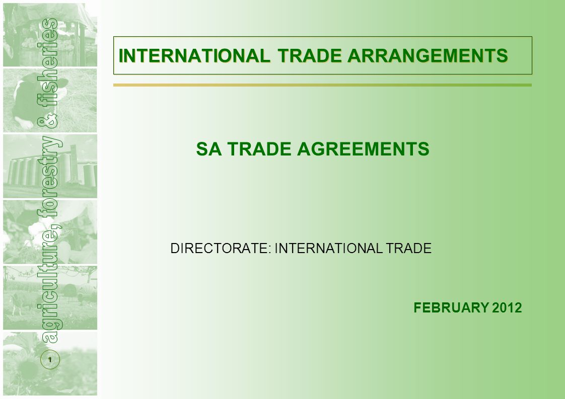 1 INTERNATIONAL TRADE ARRANGEMENTS SA TRADE AGREEMENTS DIRECTORATE: INTERNATIONAL TRADE FEBRUARY 2012