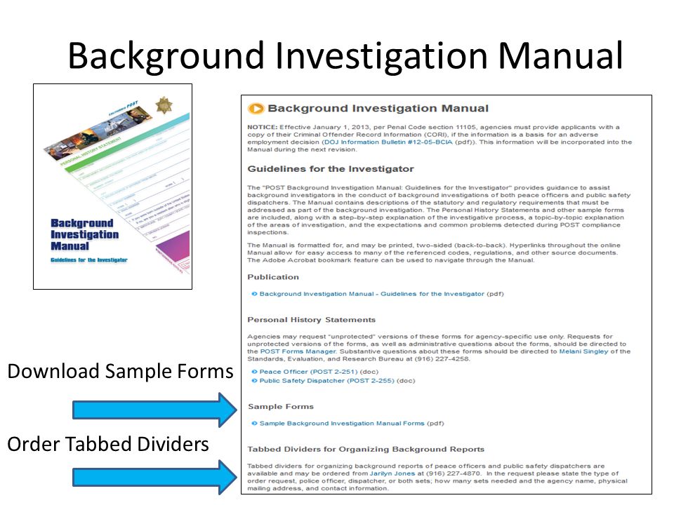 Background Investigation Manual Download Sample Forms Order Tabbed Dividers
