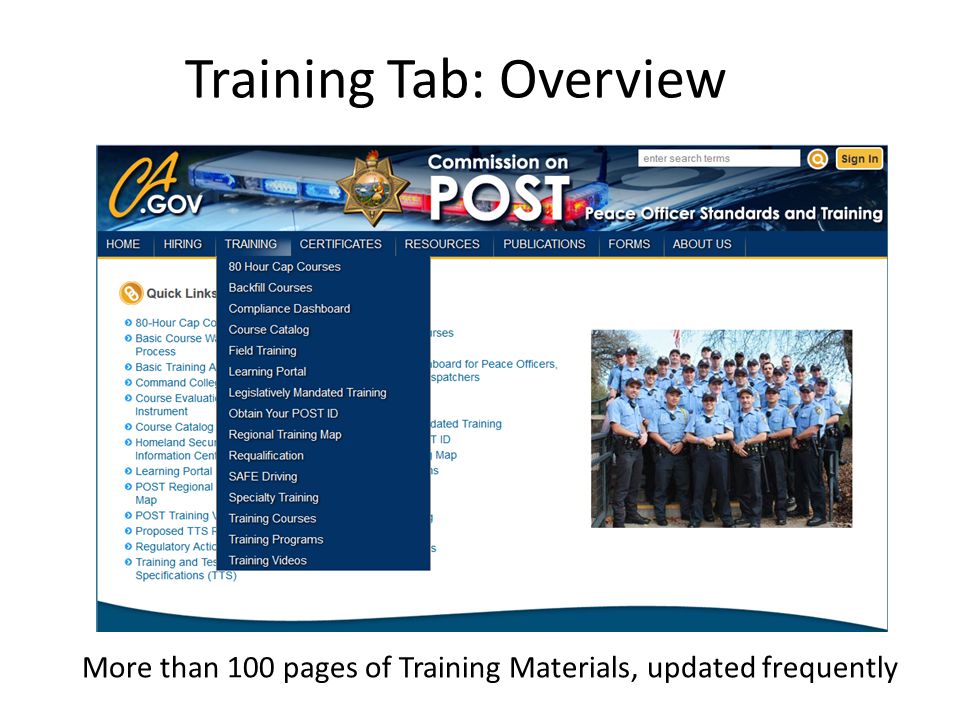 Training Tab: Overview More than 100 pages of Training Materials, updated frequently