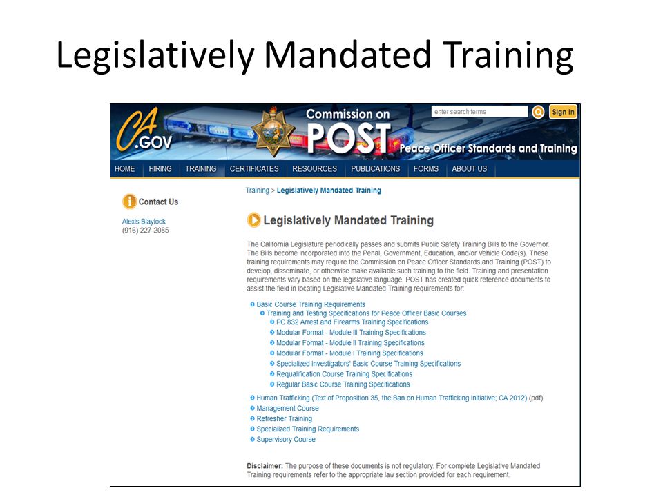 Legislatively Mandated Training