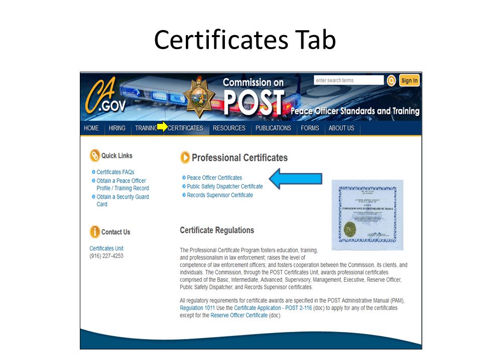 Certificates Tab