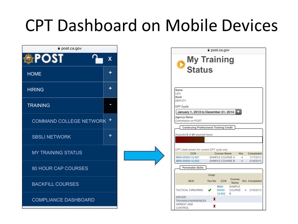 CPT Dashboard on Mobile Devices