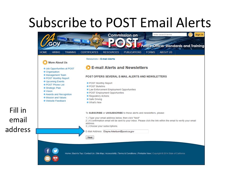 Subscribe to POST  Alerts Fill in  address