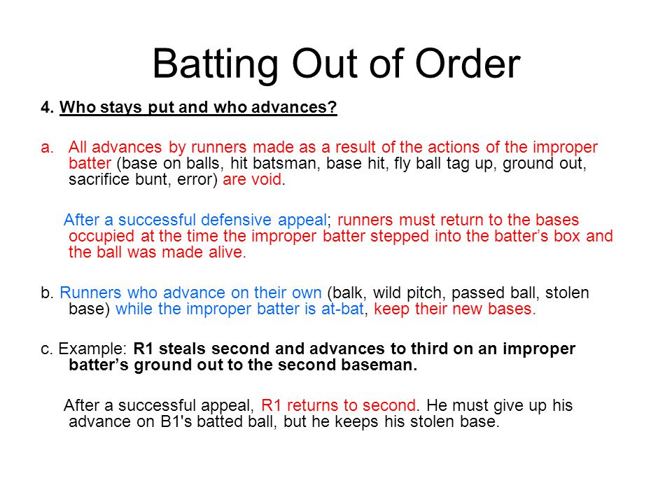 Batting Out of Order 4. Who stays put and who advances.
