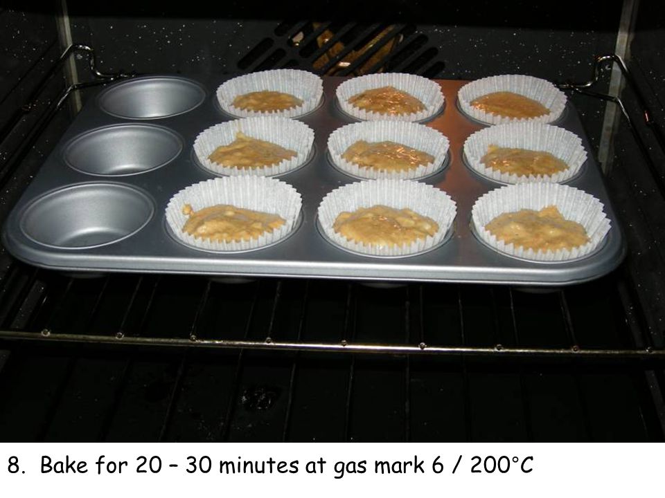 8. Bake for 20 – 30 minutes at gas mark 6 / 200°C