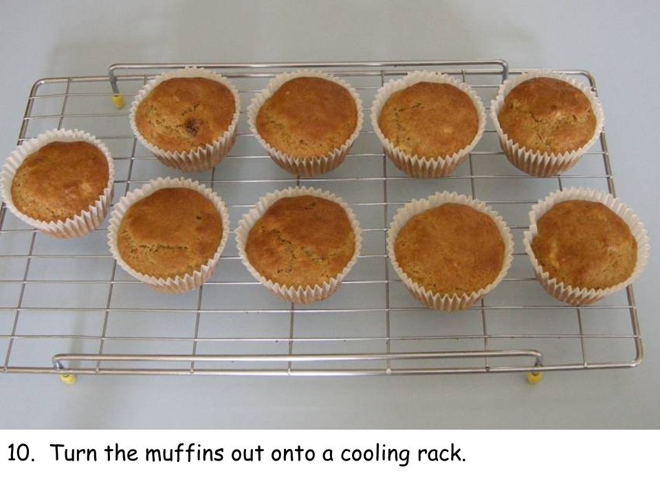 10. Turn the muffins out onto a cooling rack.