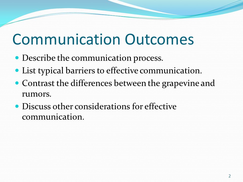 Communication Outcomes Describe the communication process.