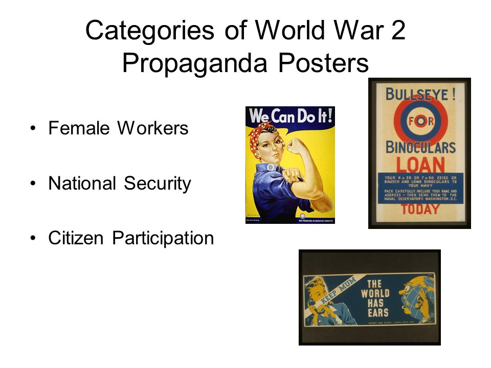 Categories of World War 2 Propaganda Posters Female Workers National Security Citizen Participation