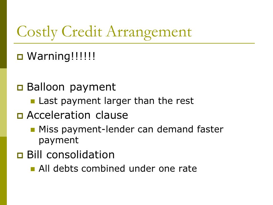 Costly Credit Arrangement  Warning!!!!!.