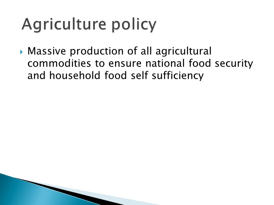  Massive production of all agricultural commodities to ensure national food security and household food self sufficiency