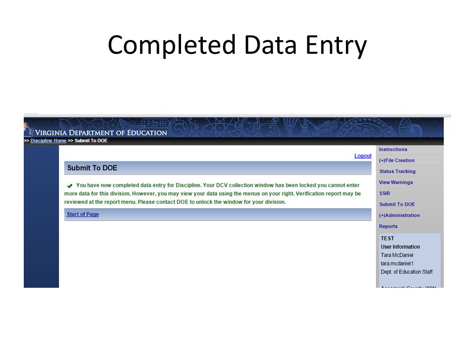Completed Data Entry