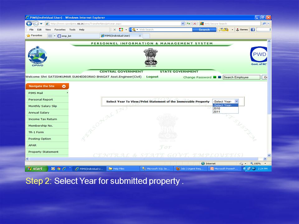 Step 2: Select Year for submitted property.