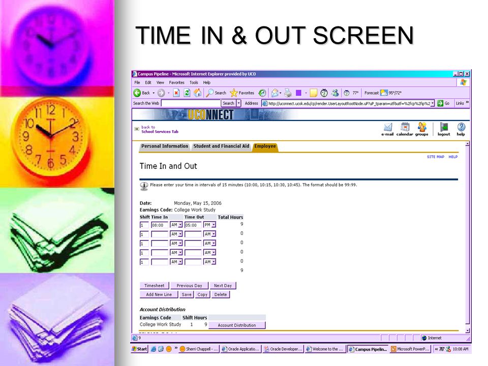 TIME IN & OUT SCREEN