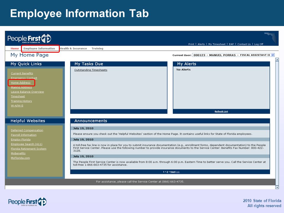 Employee Information Tab 2010 State of Florida All rights reserved