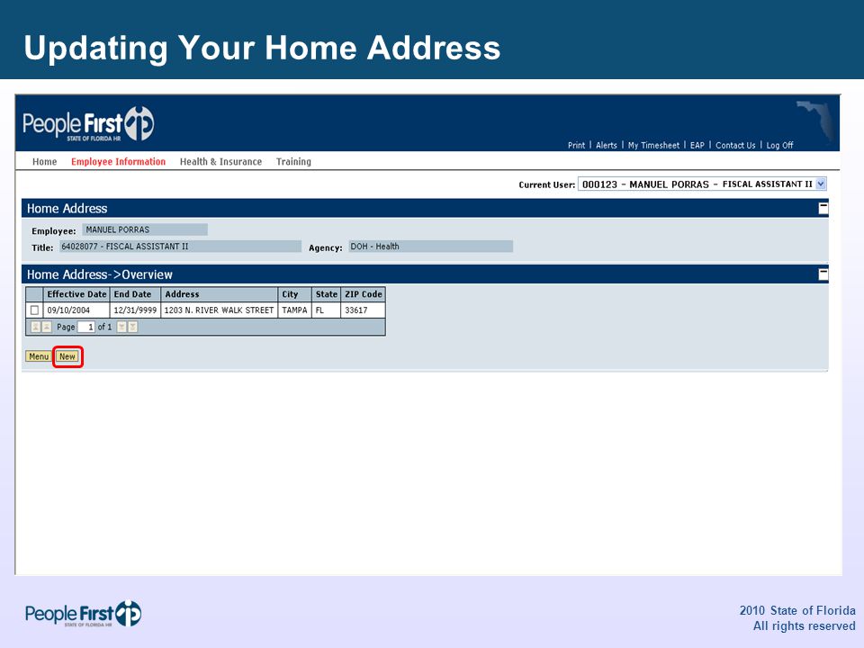 Updating Your Home Address 2010 State of Florida All rights reserved