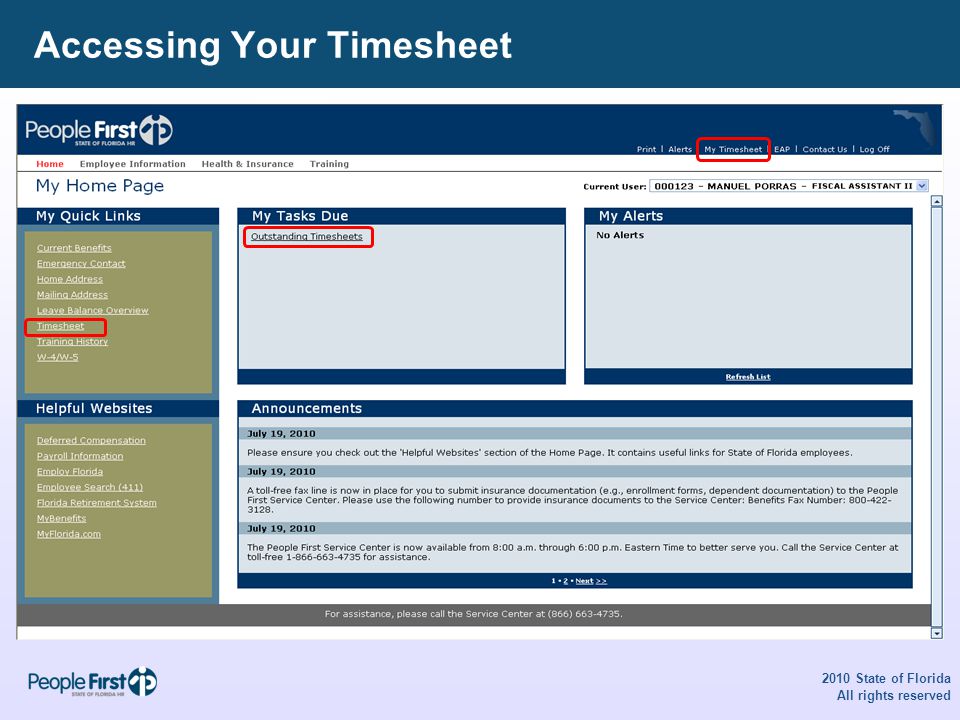 Accessing Your Timesheet 2010 State of Florida All rights reserved