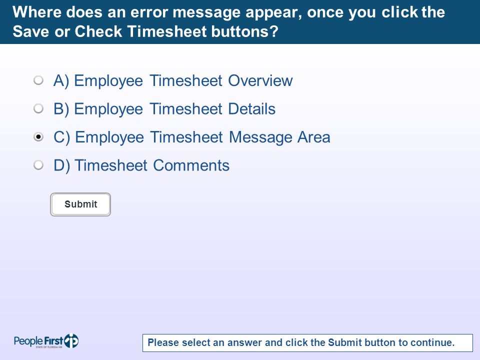 Where does an error message appear, once you click the Save or Check Timesheet buttons.