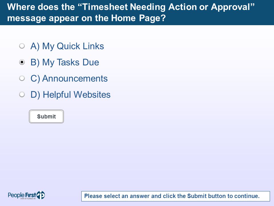 Where does the Timesheet Needing Action or Approval message appear on the Home Page.