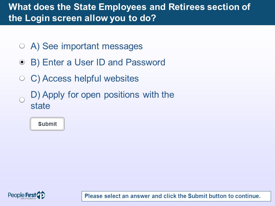 What does the State Employees and Retirees section of the Login screen allow you to do.