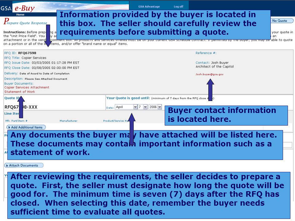 Information provided by the buyer is located in this box.