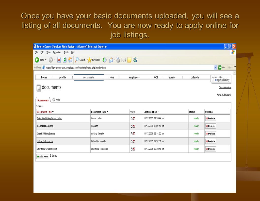 Once you have your basic documents uploaded, you will see a listing of all documents.