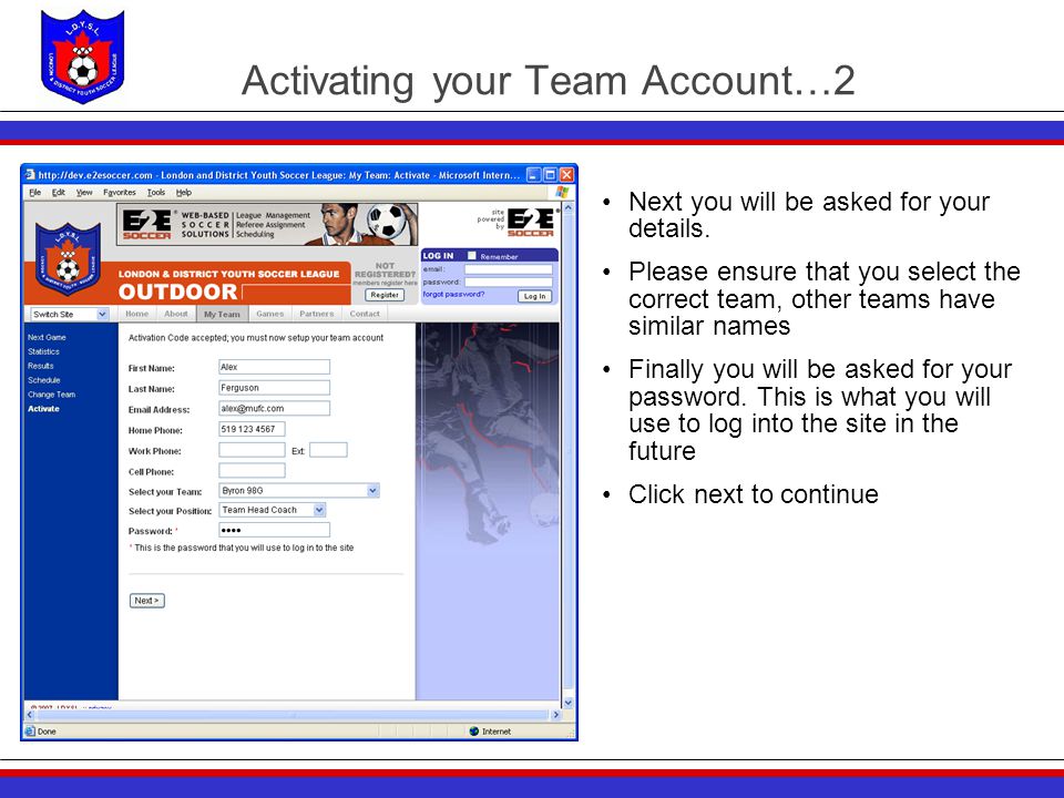 Activating your Team Account…2 Next you will be asked for your details.