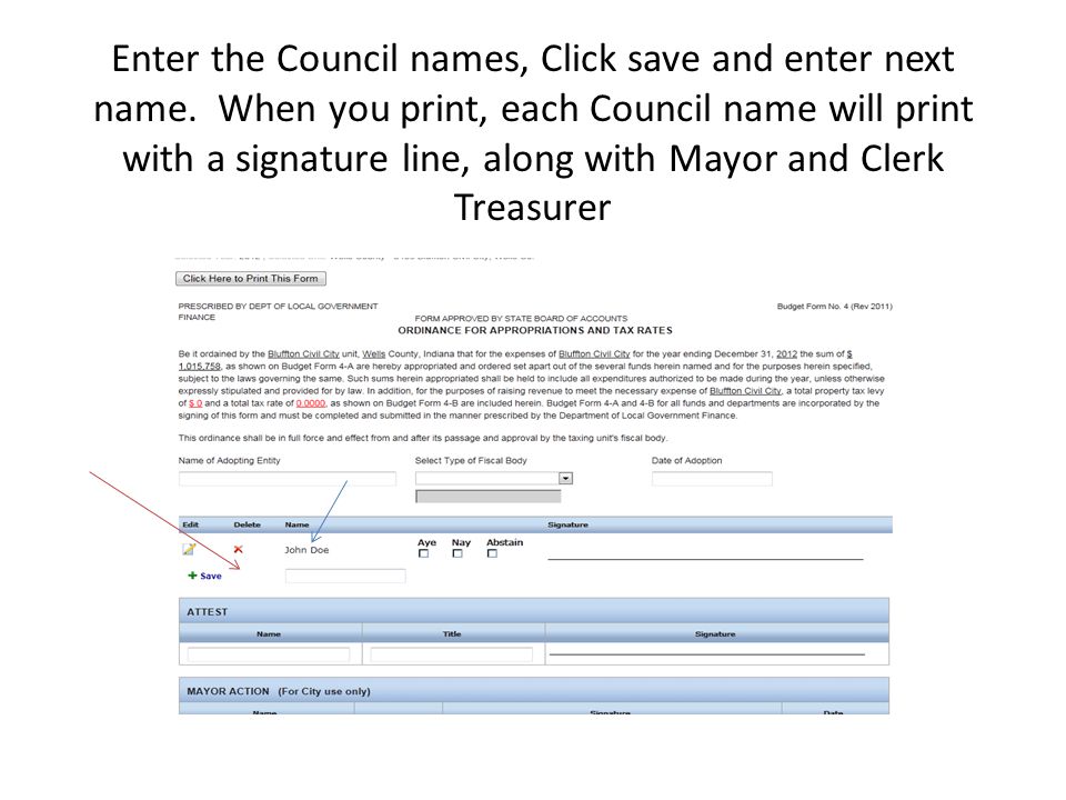 Enter the Council names, Click save and enter next name.