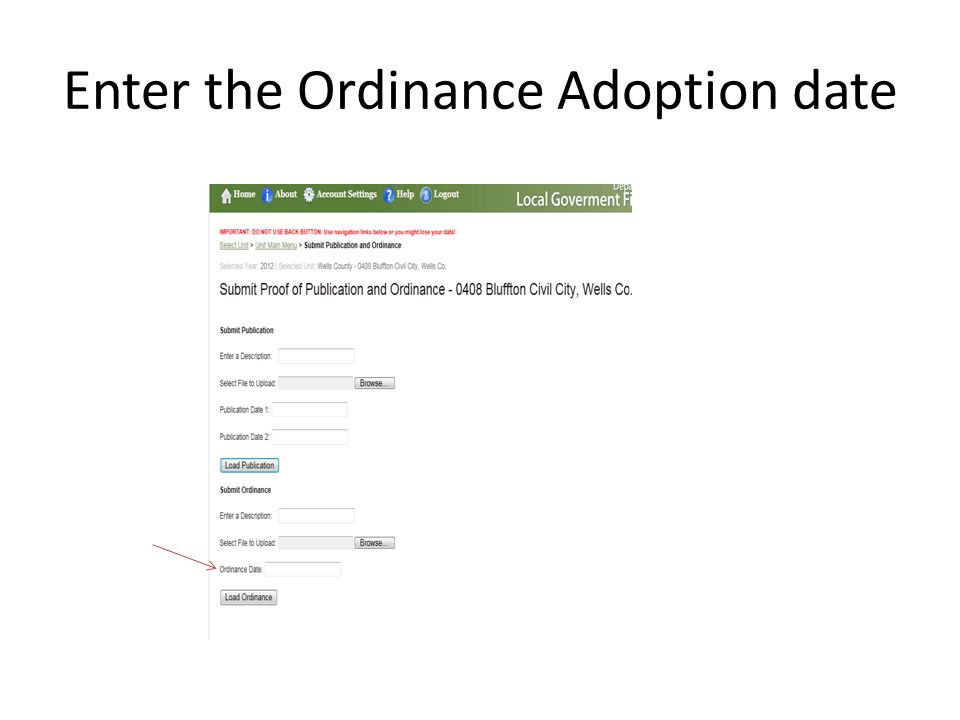 Enter the Ordinance Adoption date