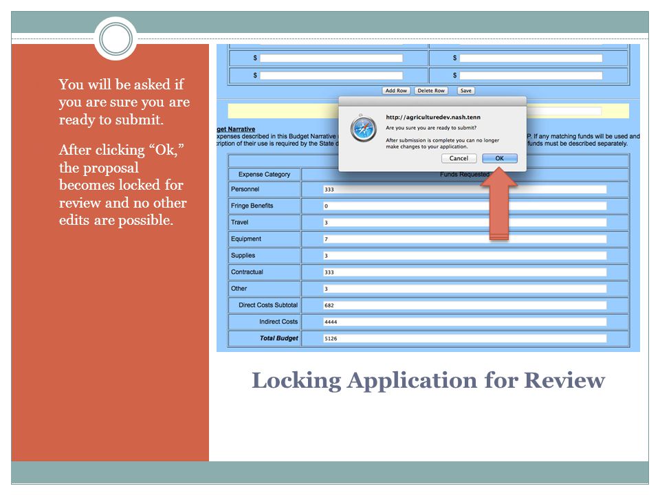 Locking Application for Review 1. You will be asked if you are sure you are ready to submit.