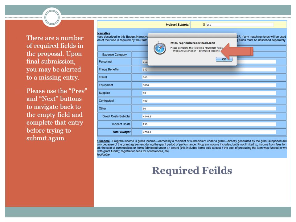 Required Feilds 1. There are a number of required fields in the proposal.