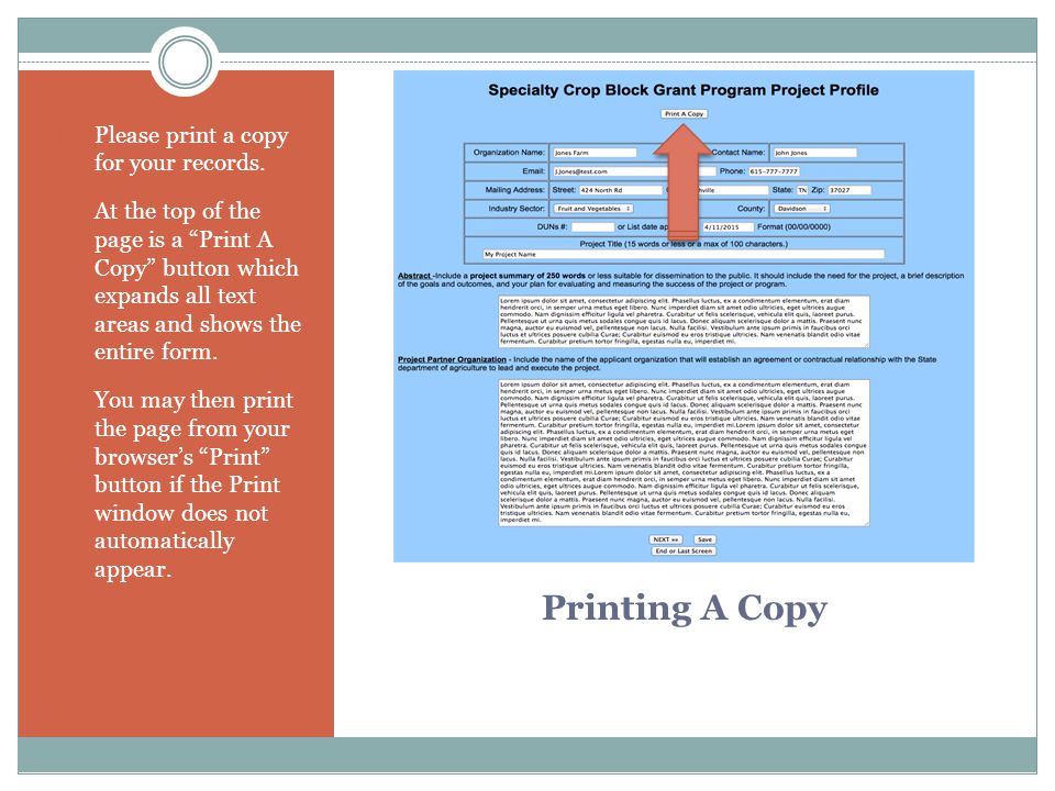 Printing A Copy 1. Please print a copy for your records.