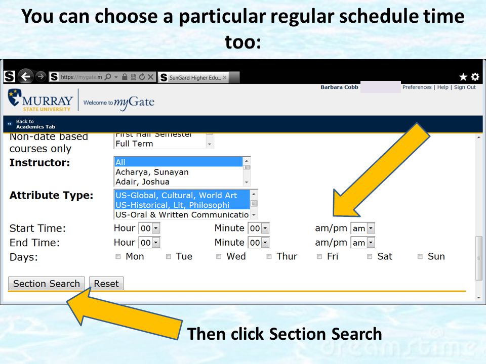 You can choose a particular regular schedule time too: Then click Section Search
