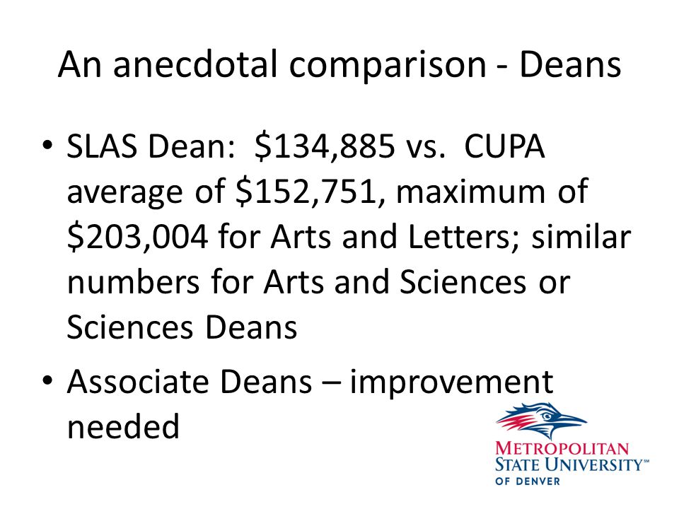 An anecdotal comparison - Deans SLAS Dean: $134,885 vs.