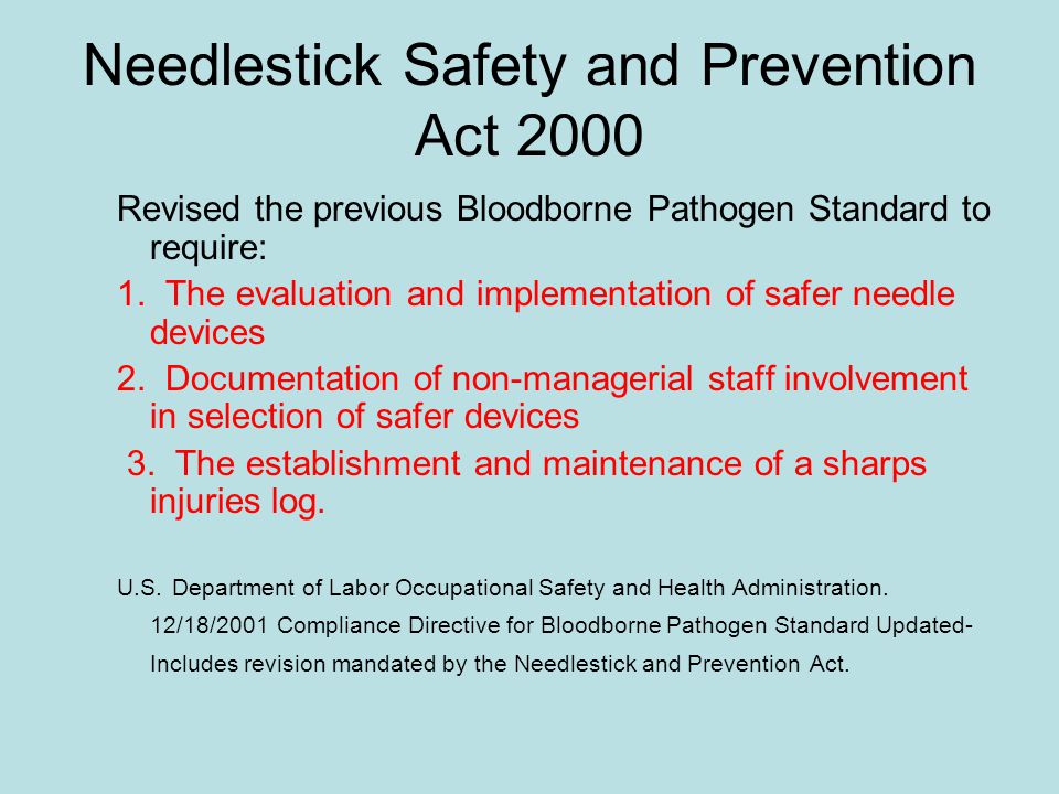 the needlestick safety and prevention act