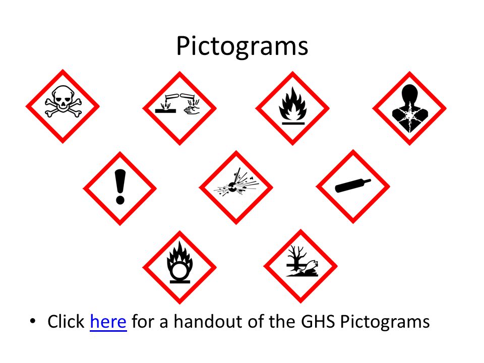 Pictograms Click here for a handout of the GHS Pictogramshere