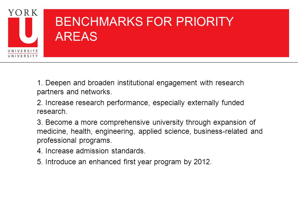 BENCHMARKS FOR PRIORITY AREAS 1.