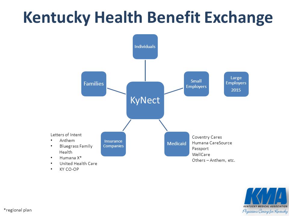 Cabinet for Health and Family Services (CHFS) Kentucky Health Benefit Exchange Letters of Intent Anthem Bluegrass Family Health Humana X* United Health Care KY CO-OP Coventry Cares Humana CareSource Passport WellCare Others – Anthem, etc.