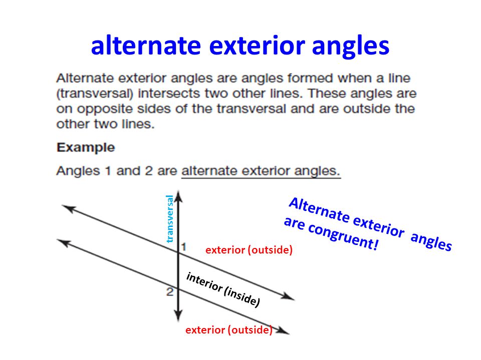 Adjacent Angles Alternate Exterior Angles Transversal