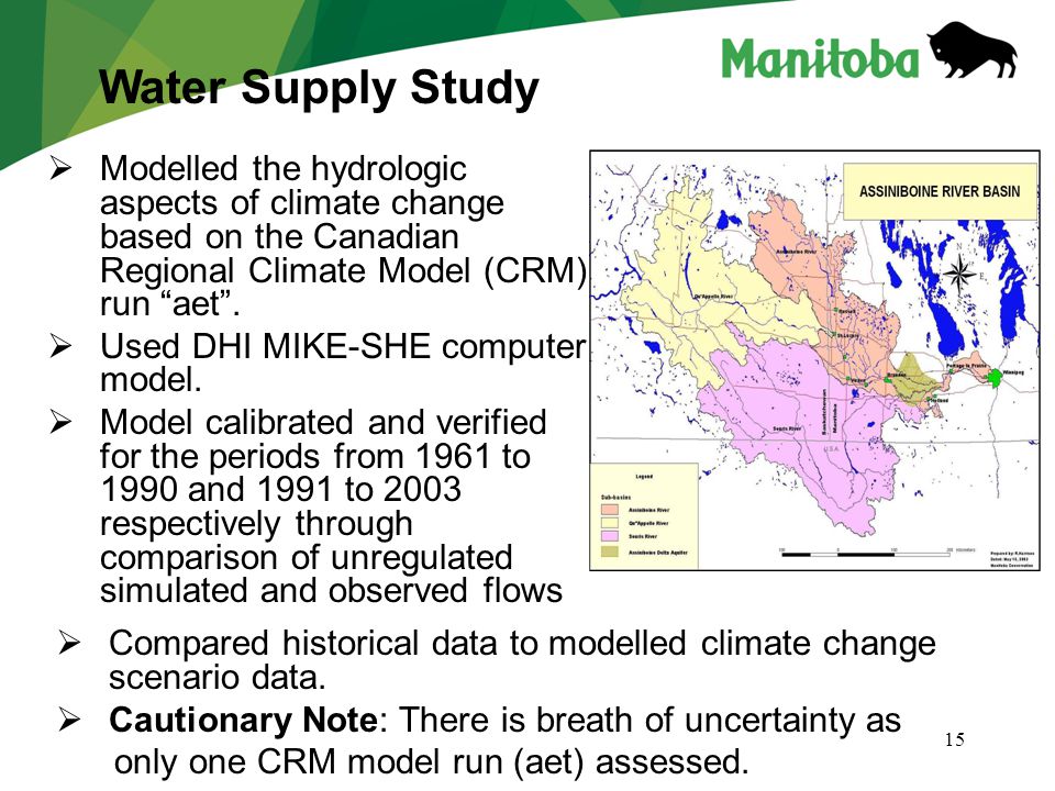 15  Modelled the hydrologic aspects of climate change based on the Canadian Regional Climate Model (CRM) run aet .
