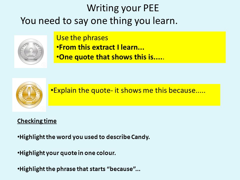 Writing your PEE You need to say one thing you learn.