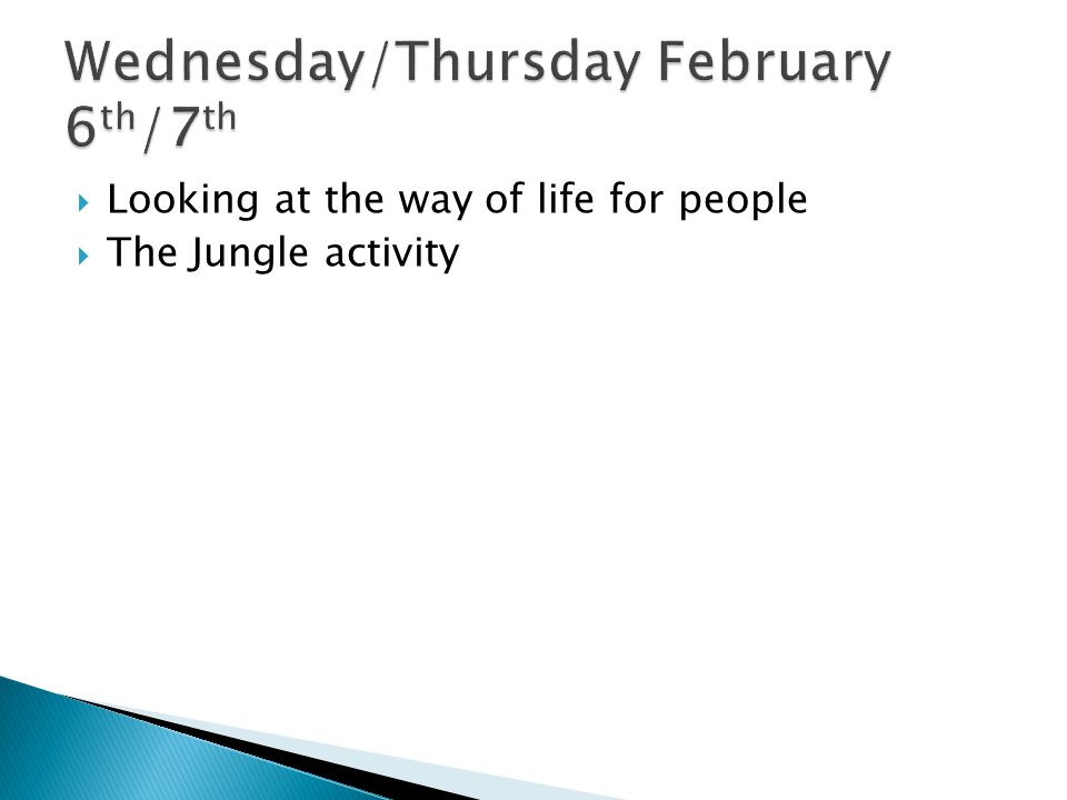 Looking at the way of life for people  The Jungle activity