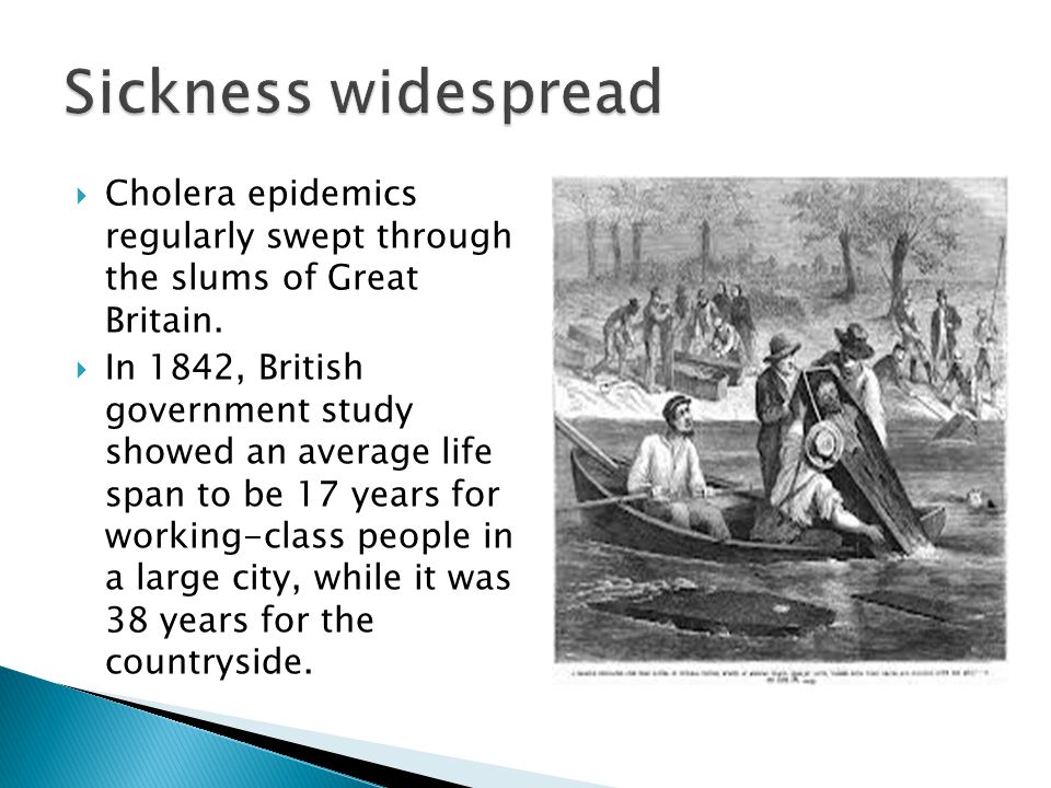  Cholera epidemics regularly swept through the slums of Great Britain.