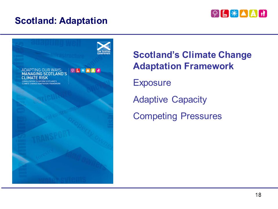 18 Scotland: Adaptation Scotland’s Climate Change Adaptation Framework Exposure Adaptive Capacity Competing Pressures