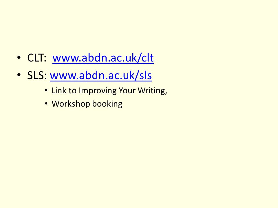 CLT:   SLS:   Link to Improving Your Writing, Workshop booking