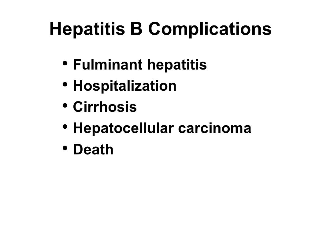 Hepatitis B Complications Fulminant hepatitis Hospitalization Cirrhosis Hepatocellular carcinoma Death
