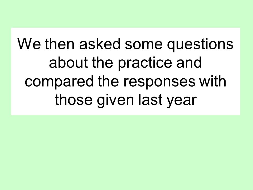 We then asked some questions about the practice and compared the responses with those given last year