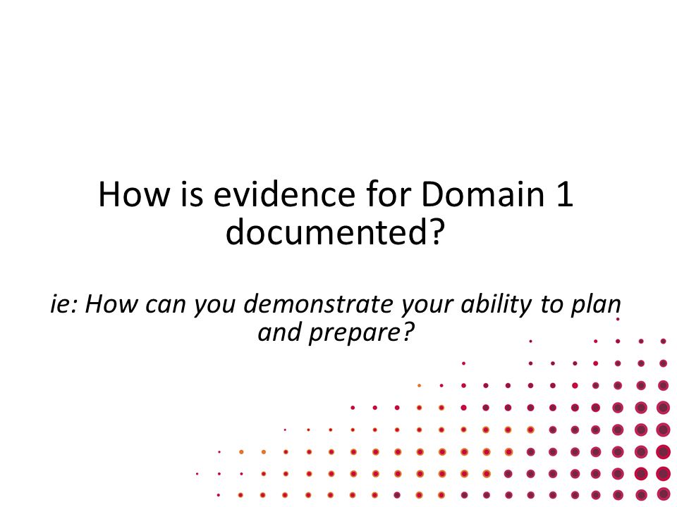 How is evidence for Domain 1 documented.