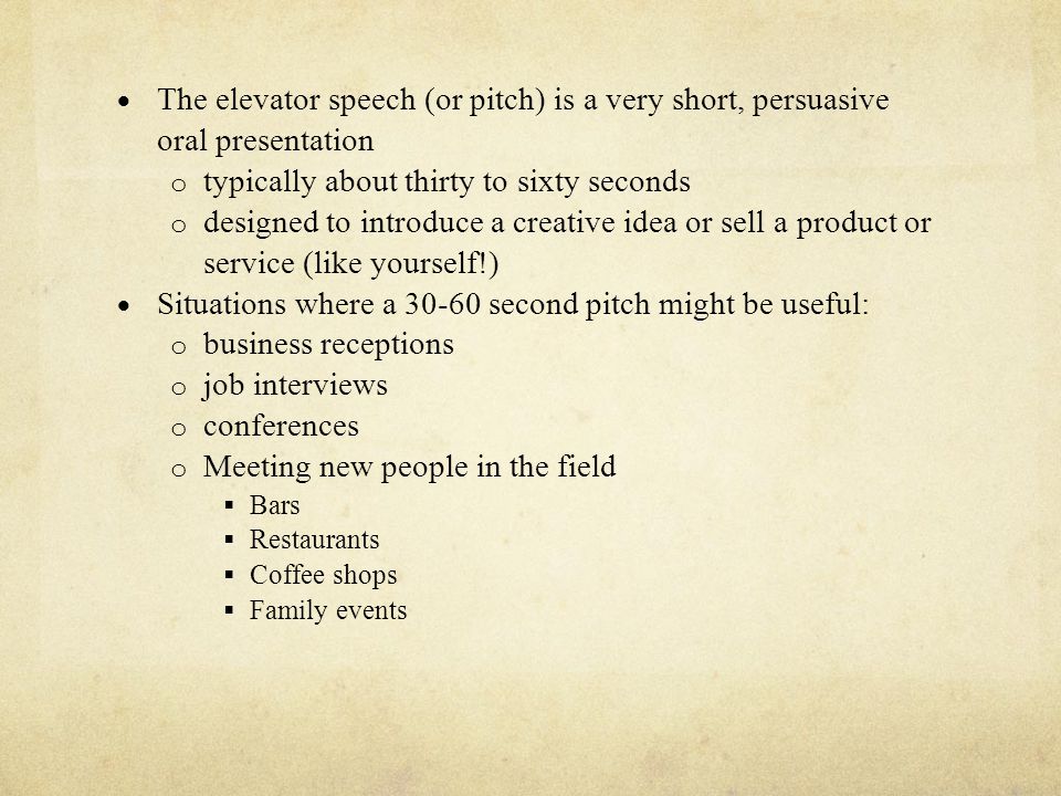 the elevator speech pitch persuading on the fly the elevator elevator speech ppt